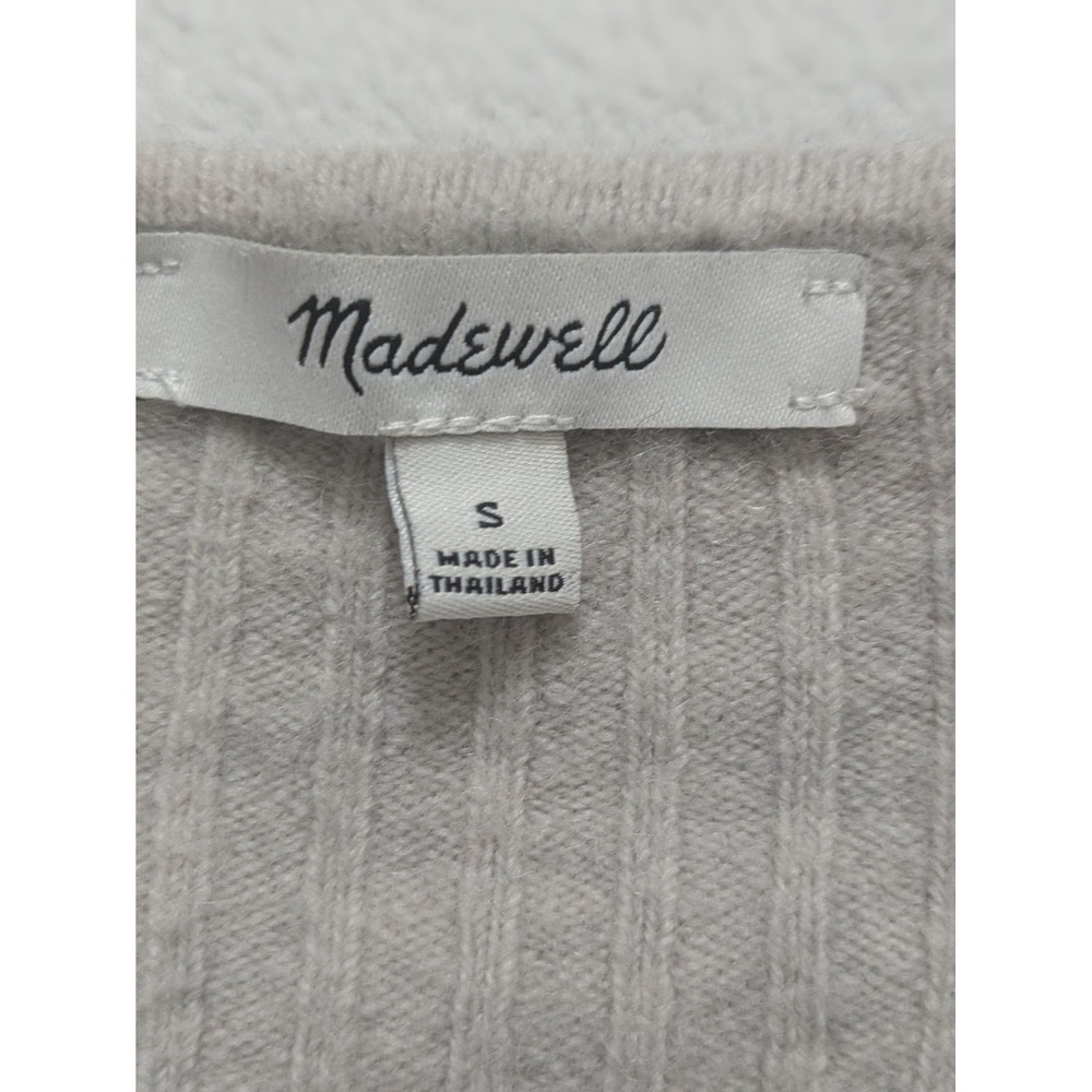 Madewell Sweater Small Gray Ribbed Button Front Cardigan V Neck Crop Alpaca Wool - Picture 2 of 11